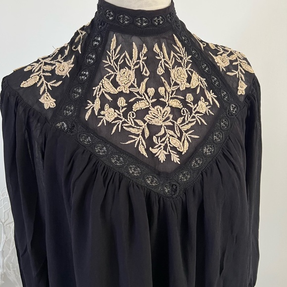 River Island black embroidered smock mini dress festival boho hippy Ibiza sz 8 - Picture 3 of 15